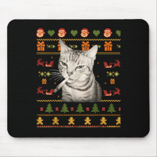 Mousepad Camisolas Feias de Natal para Memes de Gato Fumant