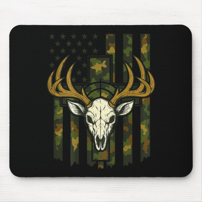 Mousepad Camo American Flag Elk Skull Deer Hunting Youth Bo (Frente)