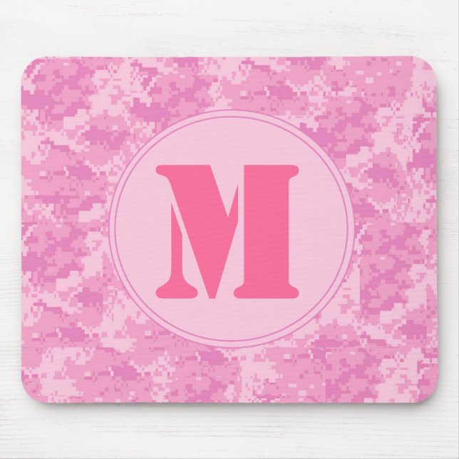 Mousepad Camo Camo Camo da ACU rosa Monograma Mouse Inicial (Frente)