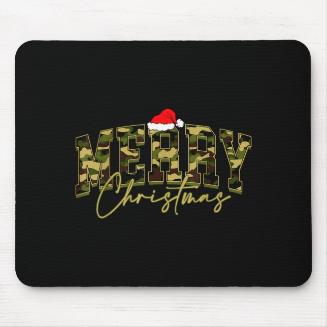 Mousepad Camouflage Merry Christmas Santa Hat Xmas Pajamas  (Frente)