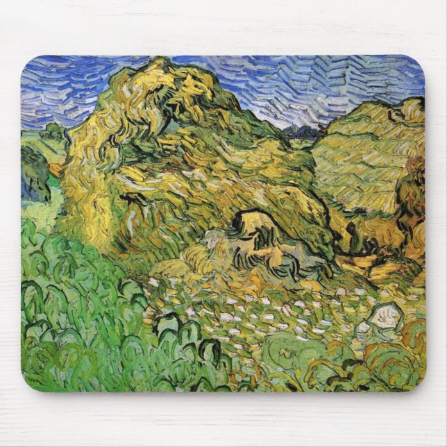 Mousepad Campo com pilhas de trigo por Vincent van Gogh (Frente)