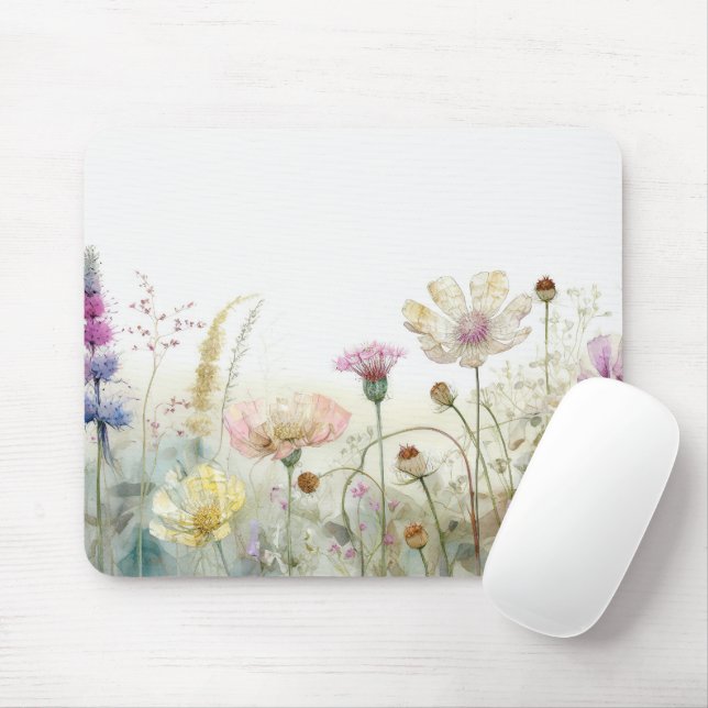Mousepad Campo de aquarelas das flores silvestres (Com mouse)