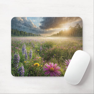 Mousepad Campo De Flor Selvagem Com Gotas De Chuva