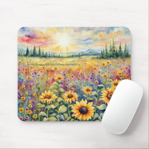 Mousepad Campo de flor selvagem e girassol