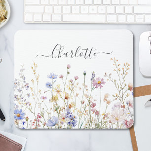 Mousepad Campo de Flores Silvestres Rústico Bonito em Aquar