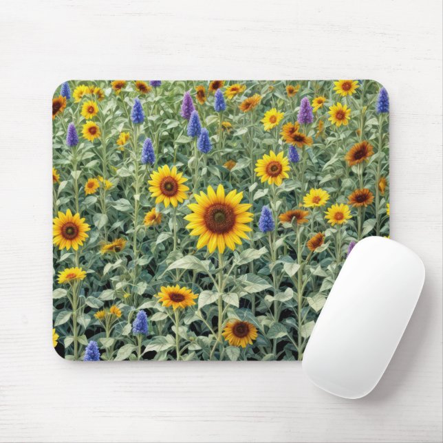 Mousepad Campo de Girassóis e Flores Silvestres (Com mouse)