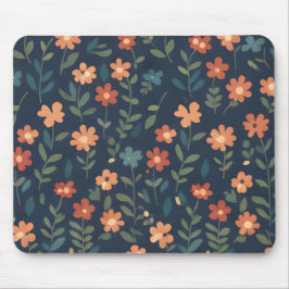 Mousepad Campo de Margarida de Ferrugem e Coral em Azul Mar