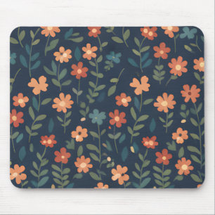 Mousepad Campo de Margarida de Ferrugem e Coral em Azul Mar