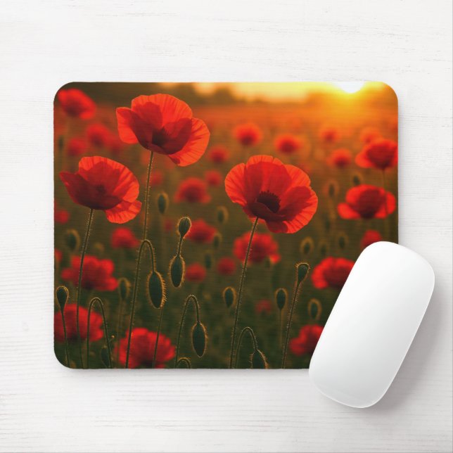 Mousepad Campo de Papoulas Vermelhas ao Nascer do Sol (Com mouse)