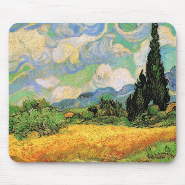 Mousepad Campo de Trigo com Ciprestes de Van Gogh na Haute  (Frente)