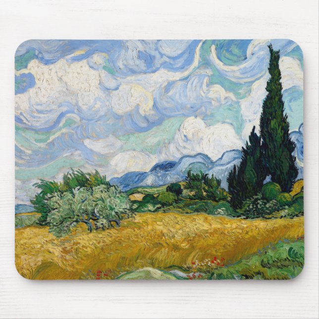 Mousepad Campo de trigo com ciprestes por Vincent Van Gogh (Frente)