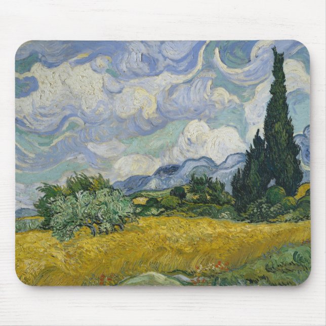 Mousepad Campo de trigo com ciprestes por Vincent van Gogh (Frente)