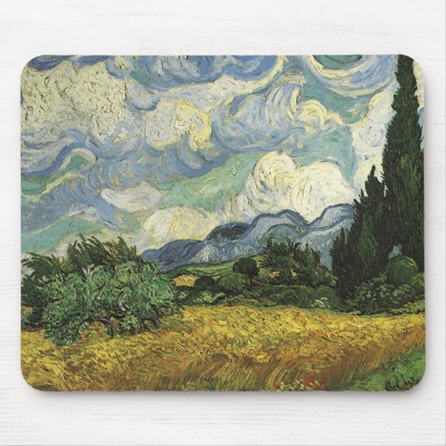 Mousepad Campo de trigo com ciprestes, Vincent Van Gogh (Frente)