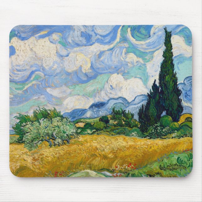 Mousepad Campo de trigo de Van Gogh com ciprestes (Frente)