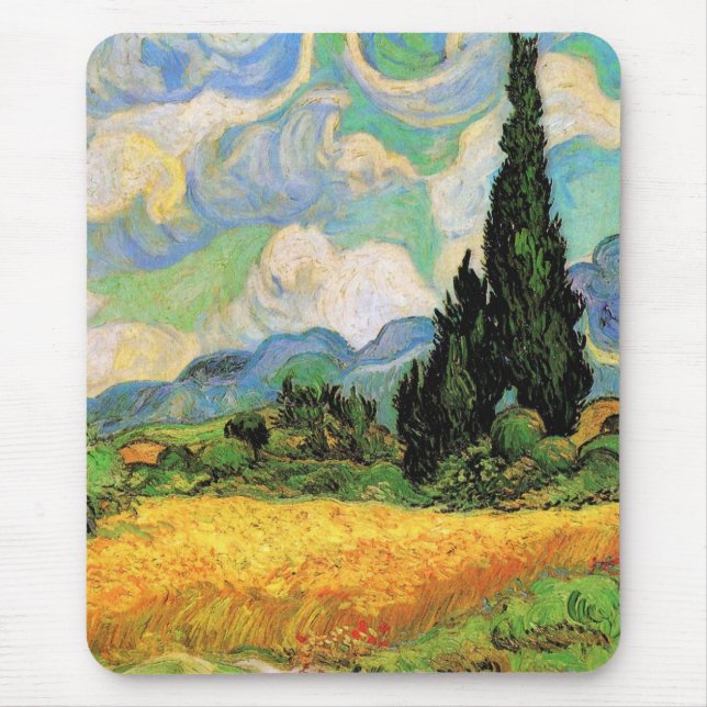 Mousepad Campo de trigo Van Gogh com ciprestes na Haute Gal (Frente)