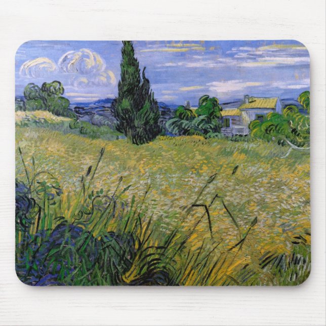 Mousepad Campo de Trigo Verde com Cipreste por Vincent van  (Frente)