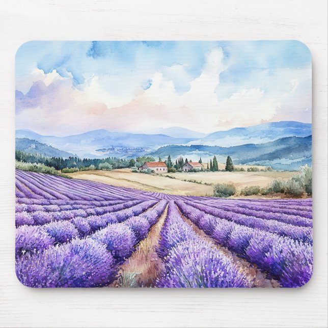 Mousepad Campos de lavanda lindos arte (Frente)