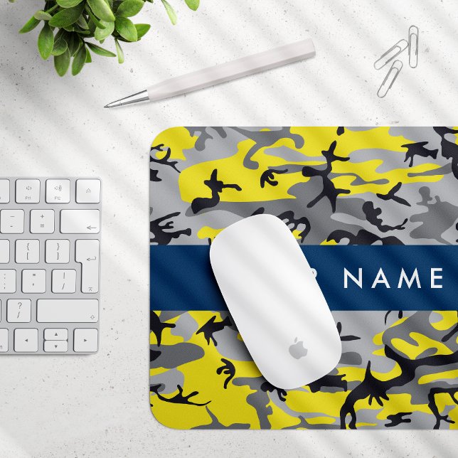 Mousepad Camuflagem Amarela e Cinza Seu nome Personaliza (Criador carregado)