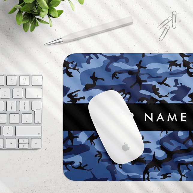 Mousepad Camuflagem Azul Marinho Personalize seu nome (Criador carregado)