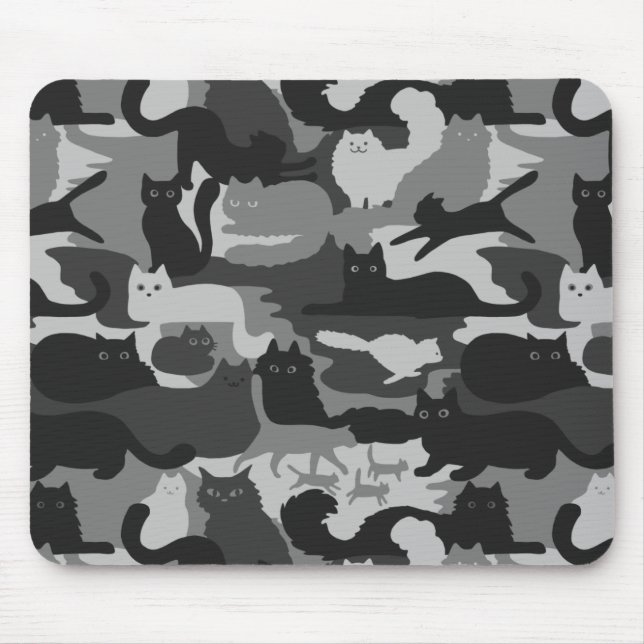 Mousepad Camuflagem cinza Gatos-Padrão Cinza Gatinhos Camo (Frente)