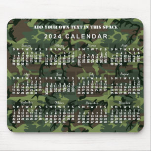Mousepad Camuflagem de Calendário Mensal 2024 Camuflagem Ve