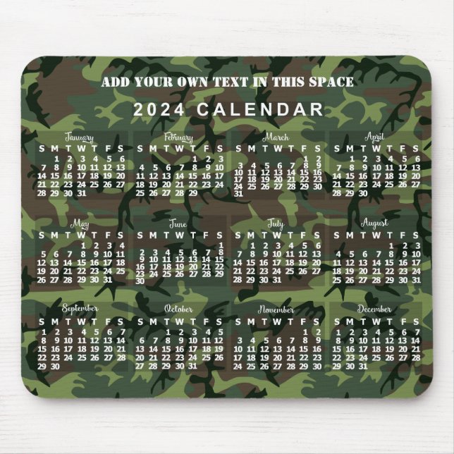 Mousepad Camuflagem de Calendário Mensal 2024 Camuflagem Ve (Frente)