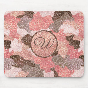 Mousepad Camuflagem Glitter Rosa Dourada Camo Faux Monogram