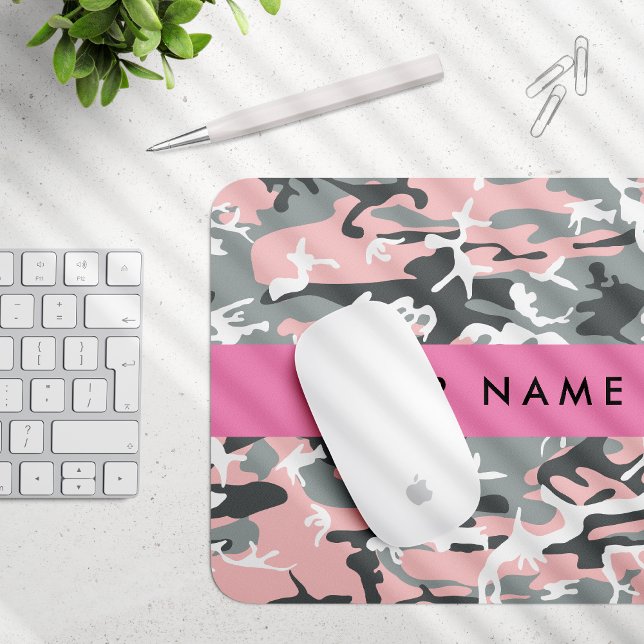 Mousepad Camuflagem rosa e Cinza Seu nome Personaliza (Criador carregado)