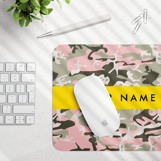 Mousepad Camuflagem Rosa e Verde Personalize seu nome (Criador carregado)