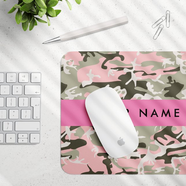 Mousepad Camuflagem Rosa e Verde Personalize seu nome (Criador carregado)