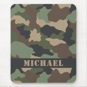 Mousepad Camuflagem Woodland Camo Khaki Tan Monograma Preto