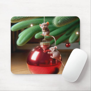 Mousepad Camundongos Mischieves em um Enfeites de natal