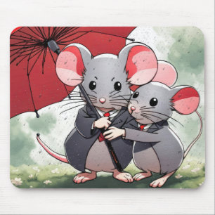 Mousepad Camundongos sob um guarda-chuva vermelho