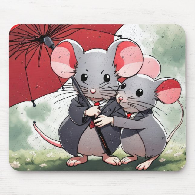 Mousepad Camundongos sob um guarda-chuva vermelho (Frente)