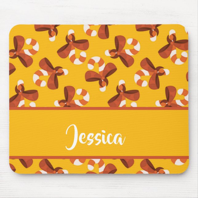 Mousepad Cana doce embrulhada com padrão de arco vermelho (Frente)