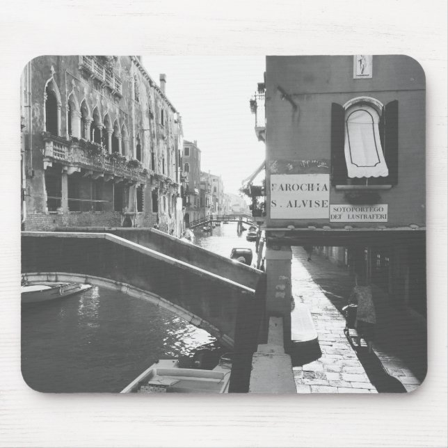 Mousepad Canal de Veneza, Itália, fotografia branca e negra (Frente)