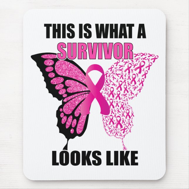 Mousepad Cancer de Borboleta Sobrevivente de Fita Rosa (Frente)