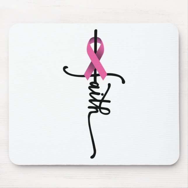 Mousepad Cancer de Fita Rosa de Fita com Sobrevivência Cruz (Frente)