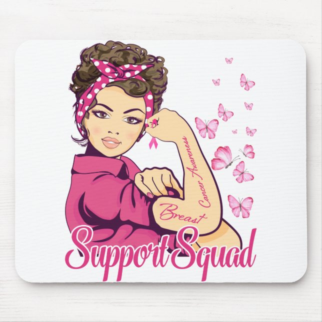 Mousepad Cancer de Mama Rosie Riveter, Esquadrão de Suporte (Frente)