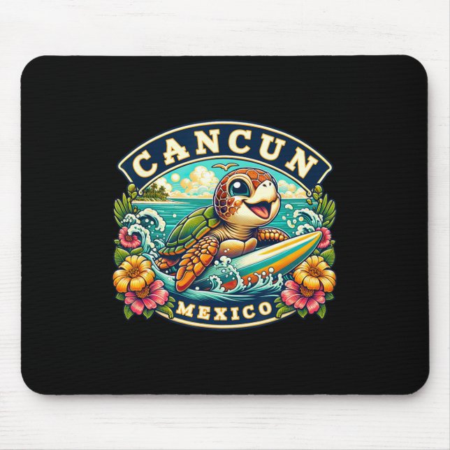 Mousepad Cancun México Tartaruga Marinha Fofo Surfando  (Frente)