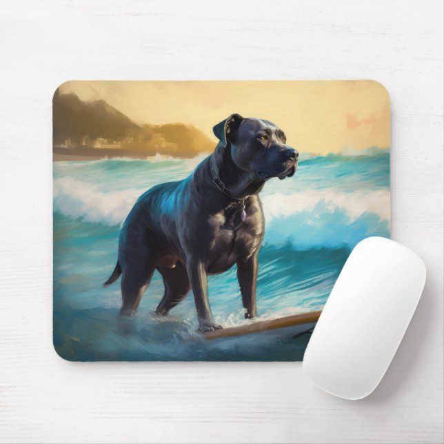 Mousepad Cane Corso Beach Surfing Painting (Com mouse)