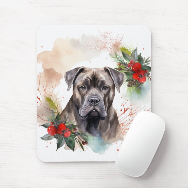 Mousepad Cane Corso Christmas Wreath Festivo Pup (Com mouse)