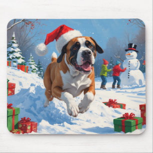Mousepad Cane Corso Correndo na Neve com Chapéu de Natal