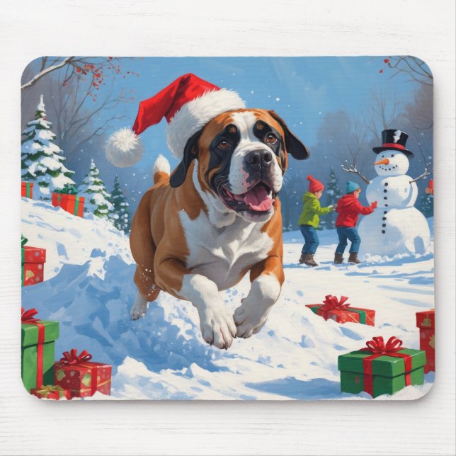 Mousepad Cane Corso em Neve com Chapéu de Natal (Frente)