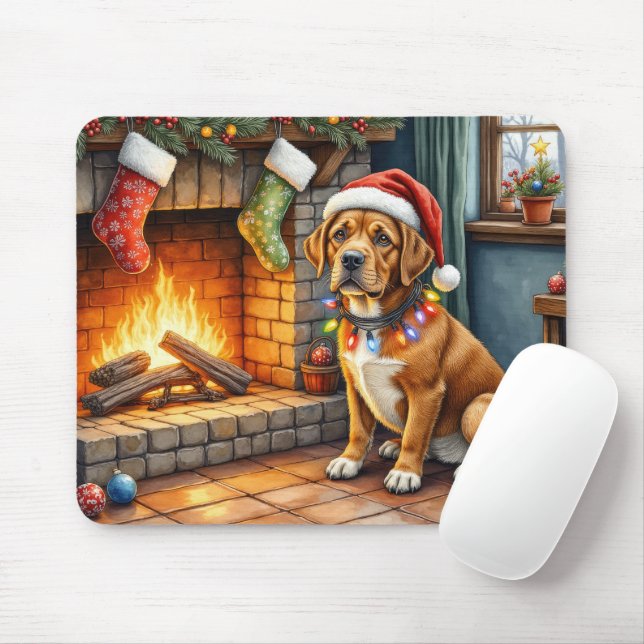 Mousepad Cane Corso Lareira com Luzes de Natal (Com mouse)