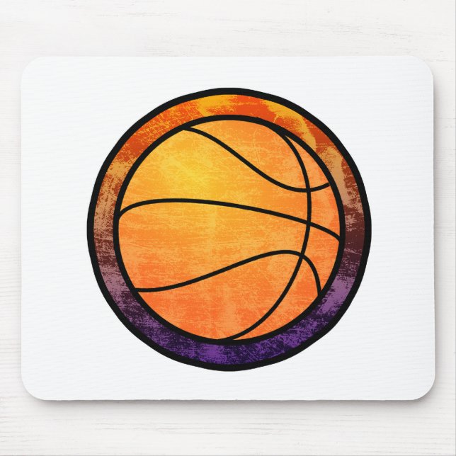 Mousepad Caneca roxa alaranjada do emblema do basquetebol (Frente)