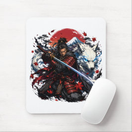 Mousepad Caneca Samurai e Lobo Branco | Fantasia do Guerrei