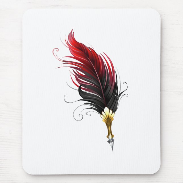 Mousepad Caneta de penas vermelhas com ninho de ouro (Frente)