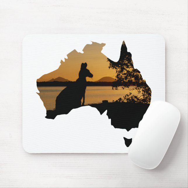 Mousepad Canguru Pôr do Sol Preto, Branco e Dourado Austrál (Com mouse)