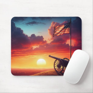 Mousepad Canhão de Guerra com Bandeira Americana no Sunset